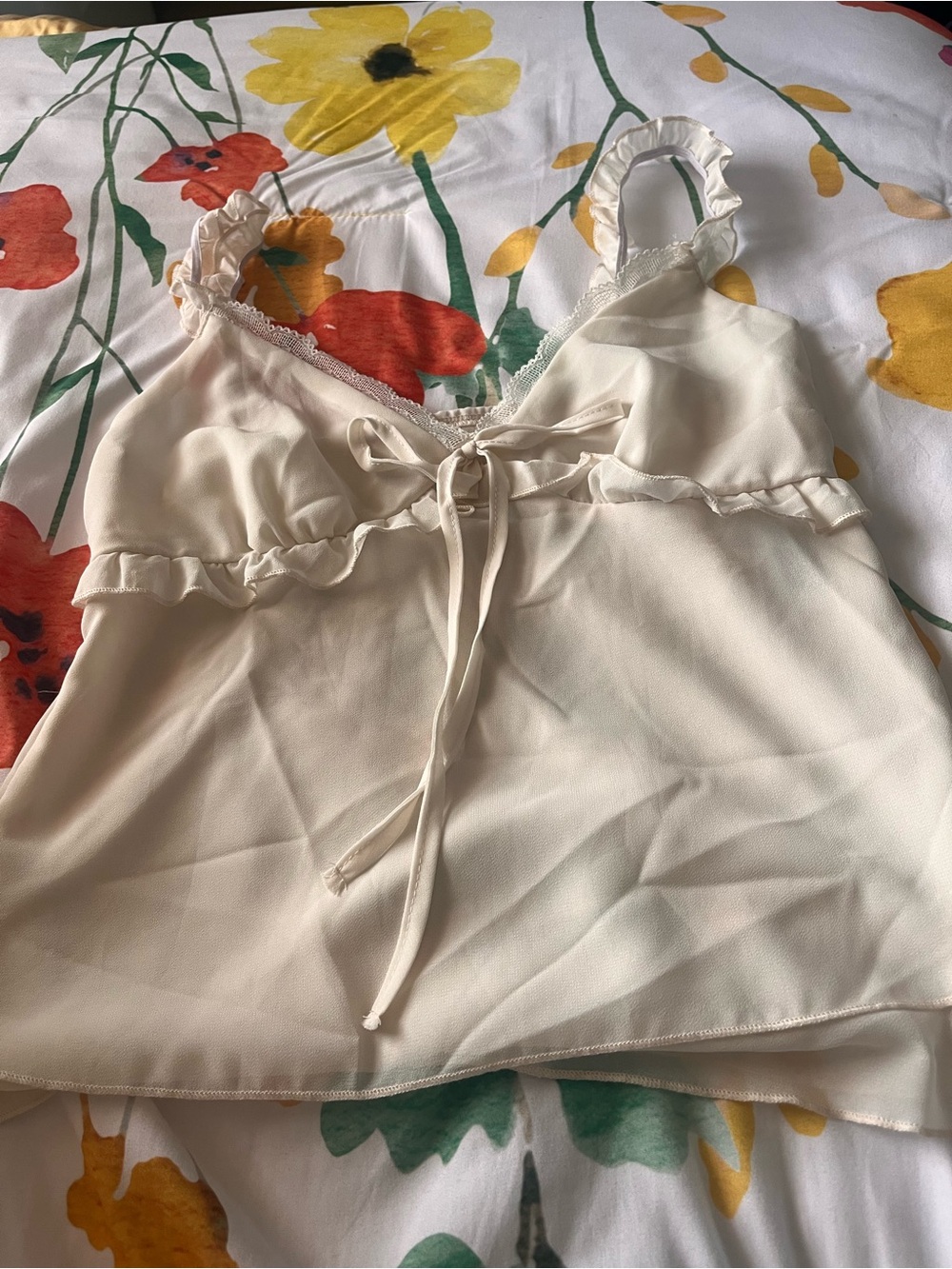 Women’s Cream Ruffle Tie-Front Camisole